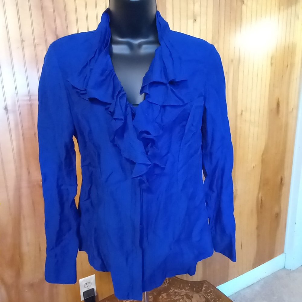 Royal Blue Ruffled Coldwater Creek Blouse